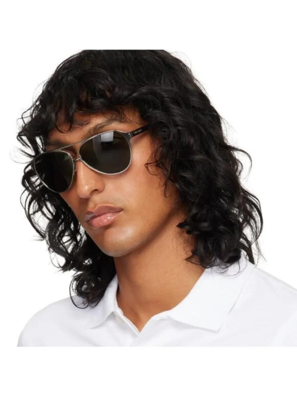 Saint Laurent SL734 002 Sunglasses Silver Aviator Frame, Grey Lenses